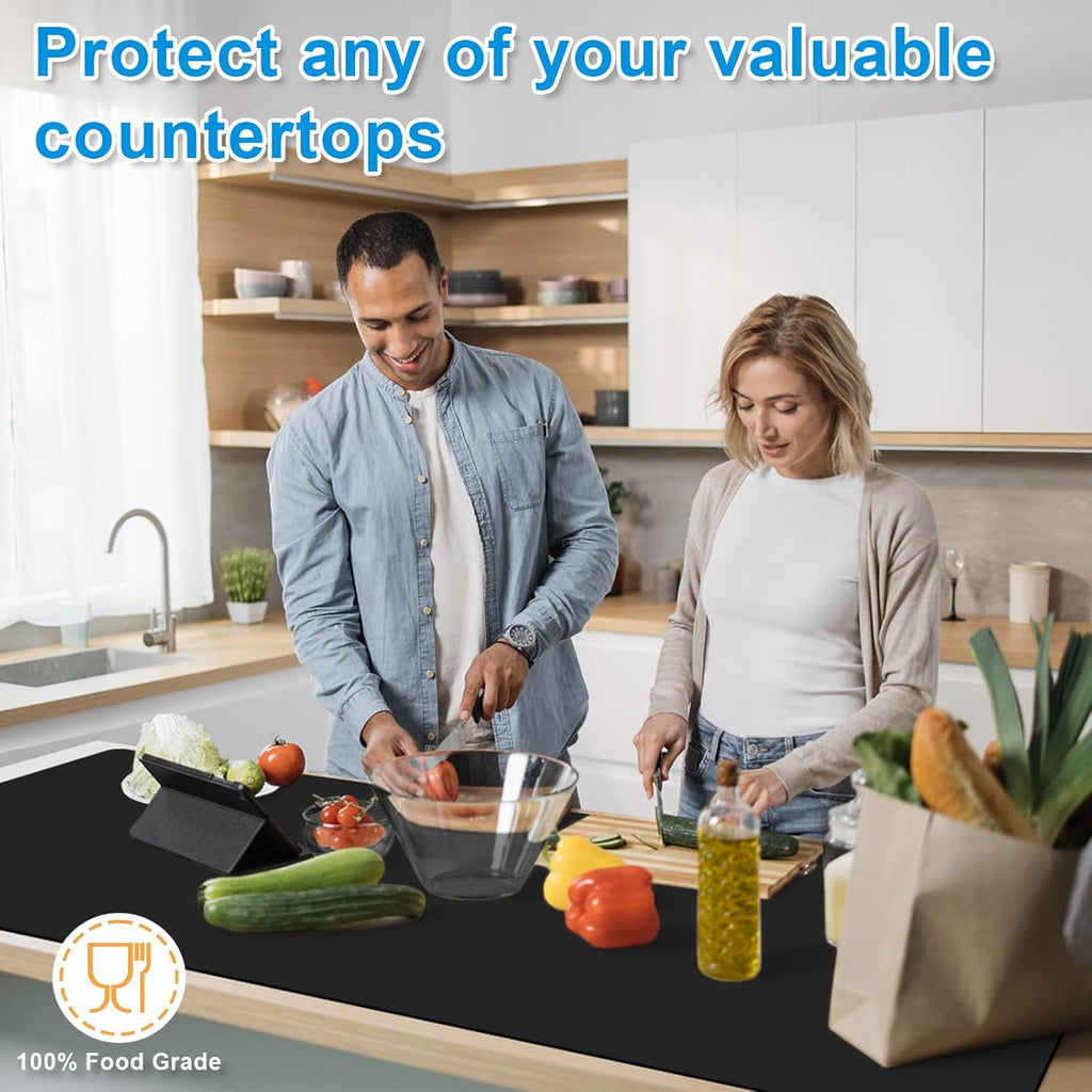 AECHY Silicone Mats for Kitchen Counter 47"x23.6"x0.08”, Largest Heat Resistant Mat Shipped Rolled Up Kitchen Island Silicone Countertop Protector Mat Nonslip Extra Large Counter Mat, Black