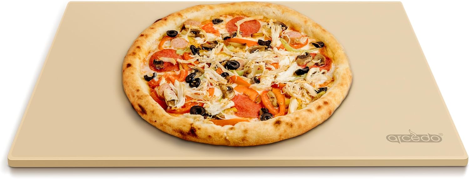 Pizza Stone for Grill 20 x 13.5 Inch, Rectangular Large Baking Stone for Bread Thermal Shock Resistant BBQ Grilling Pizza Pan Cordierite Oven Cooking Pan With PE Scraper