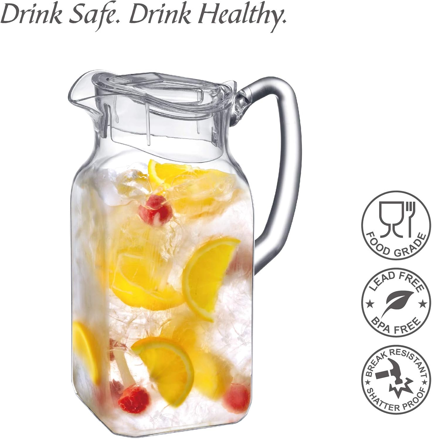 Amazing Abby - Quadly - Plastic Pitcher (64 oz, 2 Quart), Clear Water Pitcher with Lid, Fridge Jug, BPA-Free, Shatter-Proof, Great for Iced Tea, Sangria, Lemonade, Juice, Milk, and More