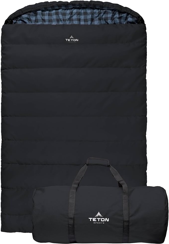 Teton Mammoth Queen Size Double Sleeping Bag- A Warm Bag The Whole Family can Enjoy – Great for Camping, Hunting and Base Camp. Compression Sack Included