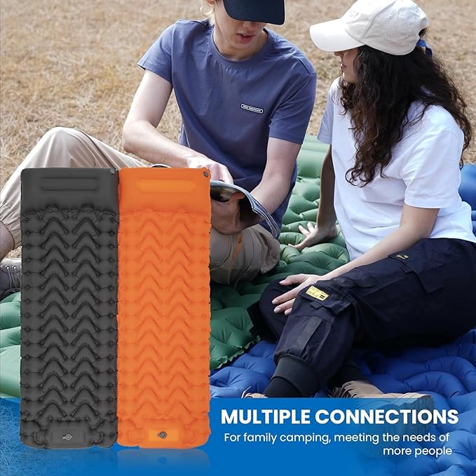 KingCamp Sleeping Pad for Camping, Inflatable Sleeping Pad Ultralight Connectable Camping Mattress with Pillow Built-in Foot Pump for Backpacking Hiking Tent Cot