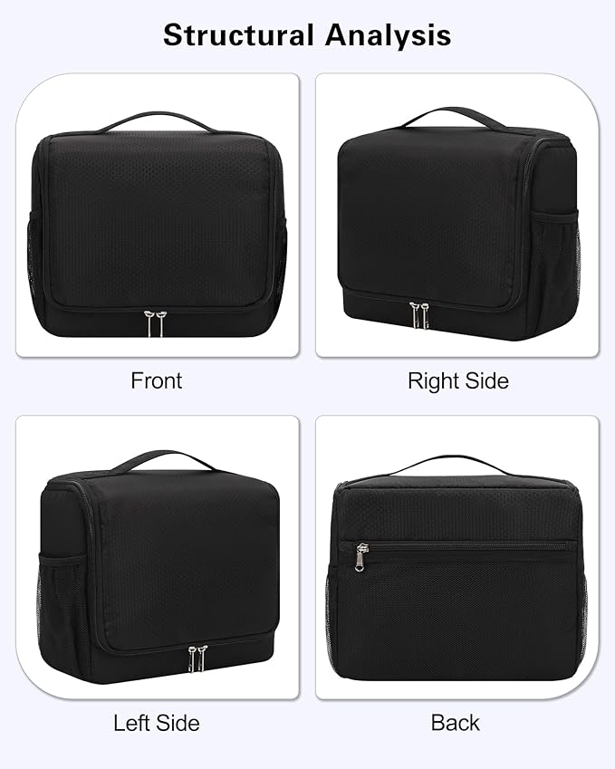 Relavel Toiletry Bag for Men, Hanging Travel Makeup Bag for Women, Waterproof Large Cosmetic Organizer Multiple Compartments for Accessories, Full Sized Toiletries, Dopp Kit Shaving Bag, Black