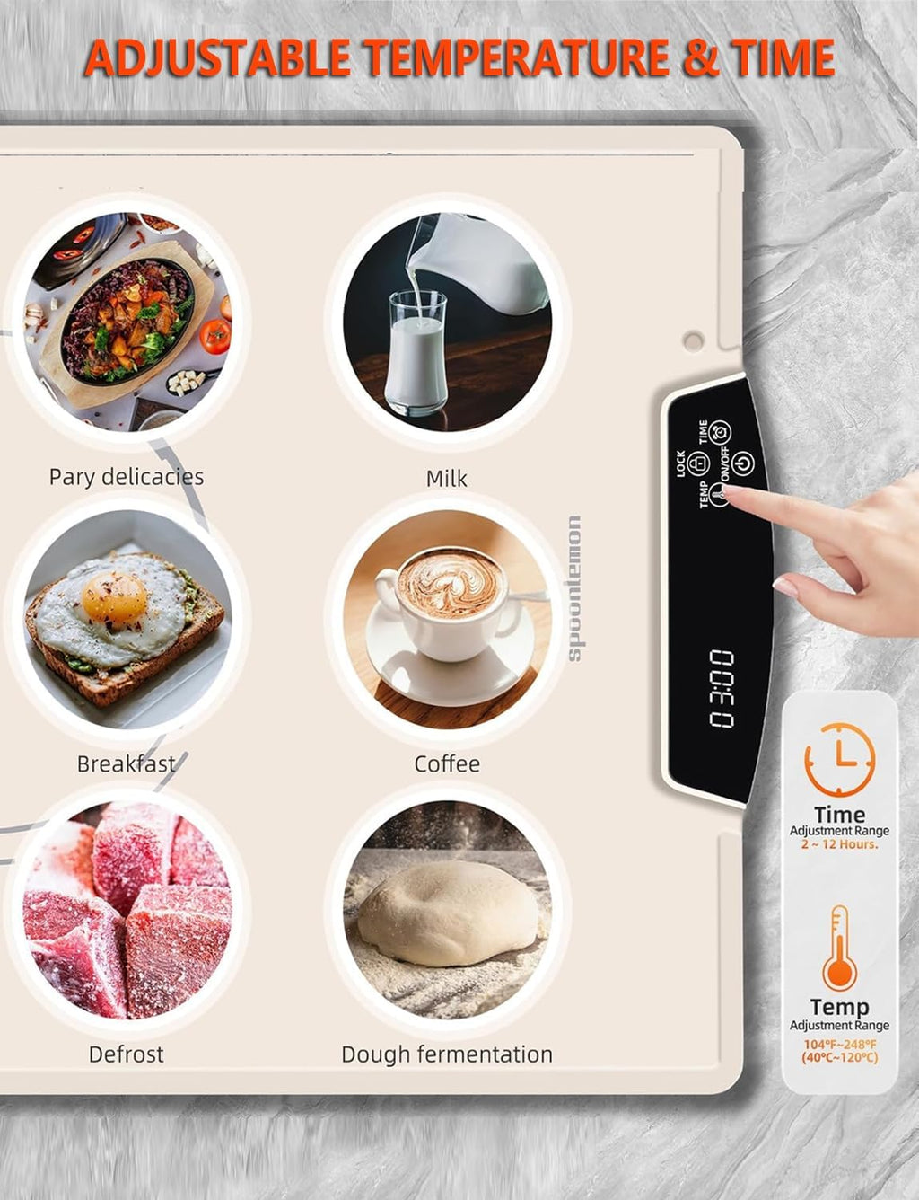 Electric Food Warming Tray, Full-Surface Warming Mat, Roll Up Silicone Heating Tray for Kitchen, Adjustable Temperature Settings & Timer, Food Warmer for Gatherings, Parties, Travel, Beige