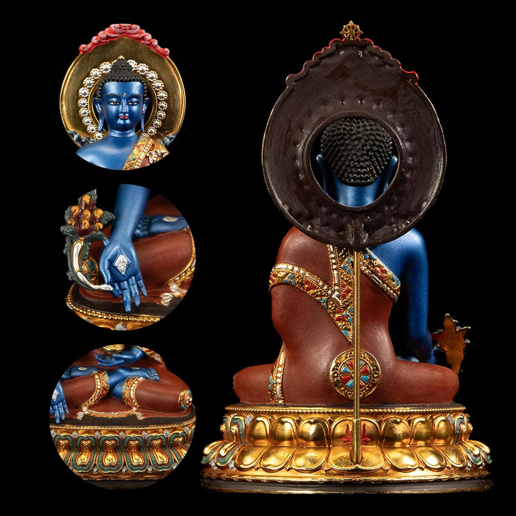 Dzogchen Medicine Buddha Statue Indoor, Handmade Copper Decor, Tibetan Buddhism, Hand-Painted Buddhist Budda, Nepalese Craft Office & Home Decoration(5.51", Bhaisajyaguru)