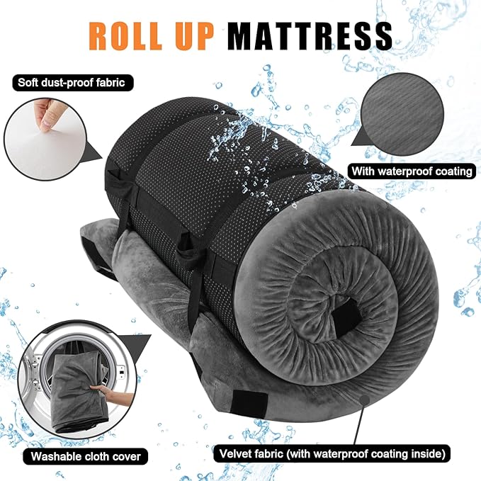 3 Inch Thick Memory Foam Sleeping Pad Camping Mattress,Portable Roll up Mattress-Car/Tent/Cot/Floor,Comfortable Sleeping Mats for Guests Kids Adult Sleepover