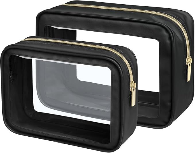 PACKISM TSA Approved Toiletry Bag - 2 Pack Upgrade Color-Edged Clear Makeup Bag, Clear Toiletry Bag For Traveling Fits Various Storage Needs, Black (2 Sizes)