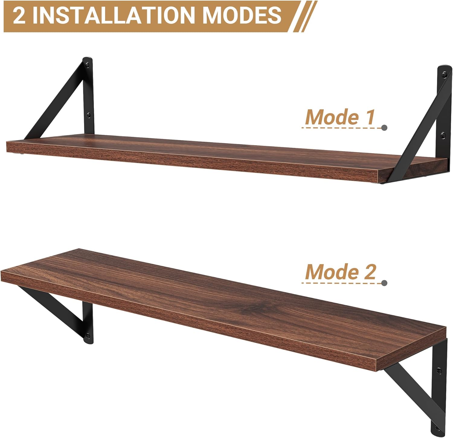 Heimlove Floating Shelves for Wall, 24 Inch Long Wood Floating Shelves Set of 3, Wall Mounted Hanging Shelf for Bathroom Bedroom Kitchen, Walnut