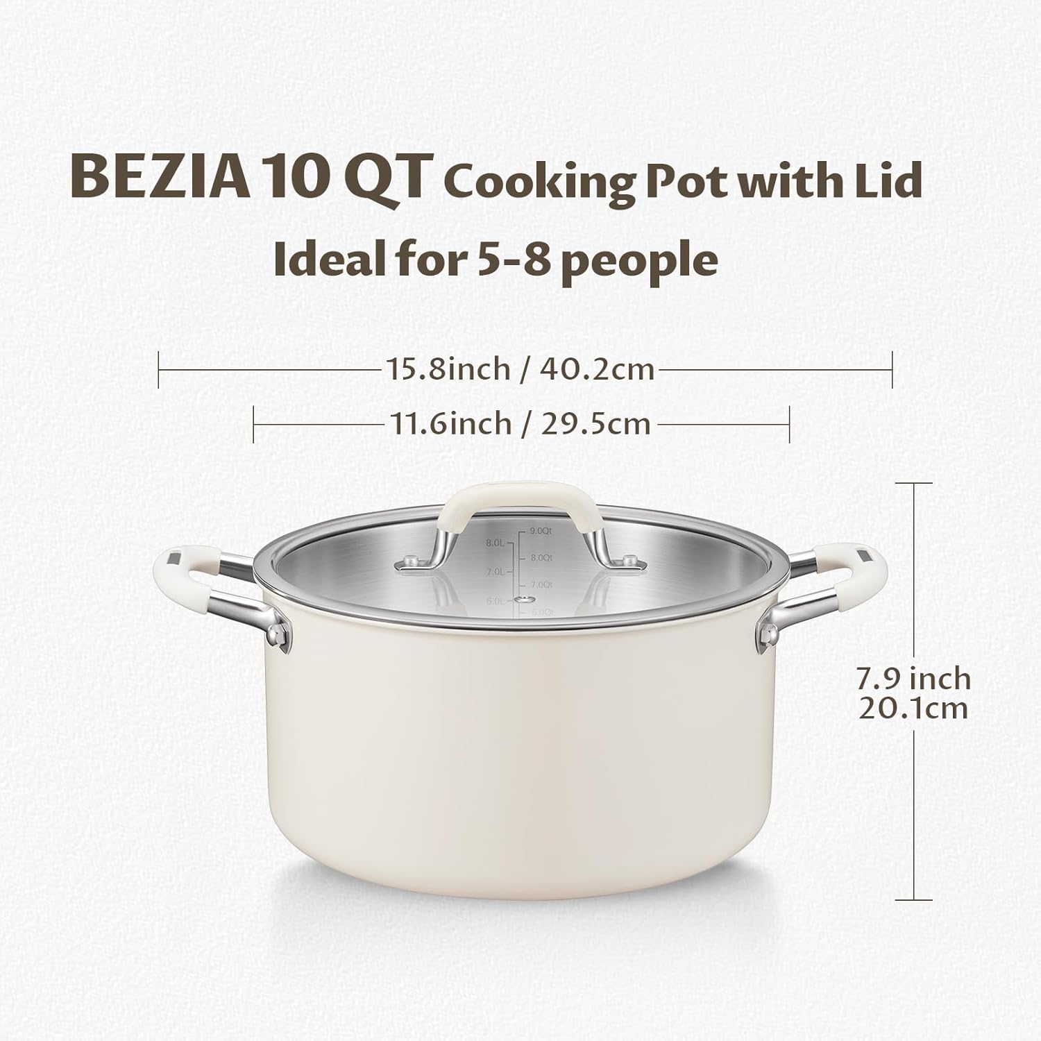 10 Quart Pot with Lid, BEZIA Tri-Ply Stainless Steel Stock Pots, Large Cooking Pots with Silicone Handle, Soup Pot for Induction Cooktop, Compatible with All Cooktops, Dishwasher Safe