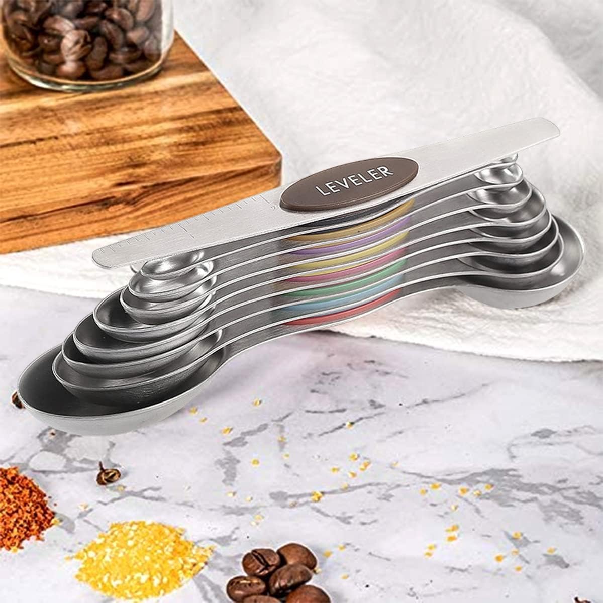 19 Pieces Measuring Cups and Spoons set, Includes 10 Stackable Measuring Cup with Lid and 9 Magnetic Measuring Spoons, BPA Free, Dishwasher Safe (Multicolor)