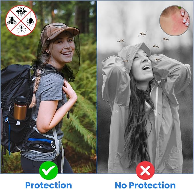 2 Pack GuoluvSoo Mosquito Head Nets with Drawstring, Premium Bug Net for Head, Universal Fit for Hats, Breathable Mosquito Net Hat, Ideal for Outdoor Adventures: Hiking, Camping, Fishing, Gardening