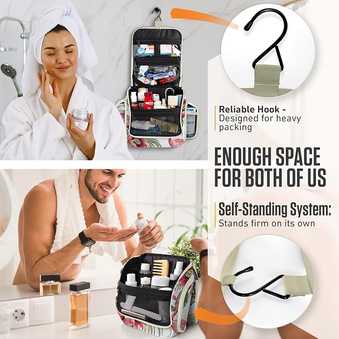 VENTURE 4TH Hanging Travel Toiletry Bag for Women & Men - Travel Organizer with Expandable Compartments & Removable Clear Pouch for Toiletries (Pink Flamingo)