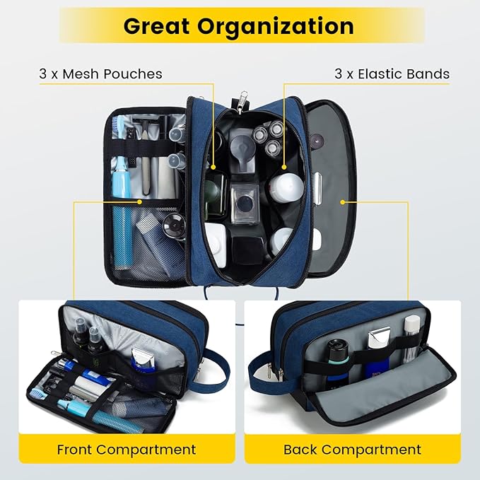 Vorspack Travel Toiletry Bag - Toiletry Bag for Men Water Resistant Skincare Bag Dopp Kit for Bathroom Toiletries Accessories Gifts - Navy Blue