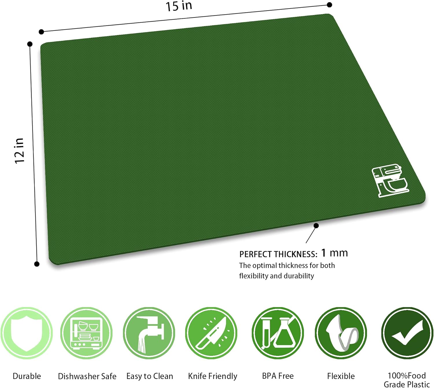 ZVP Flexible Plastic Cutting Board Set of 3 Gradient Color, Colorful Chopping Boards, BPA Free Mats, Non Slip, Dishwasher Safe, 15×12 Inch, Green Multi-Color