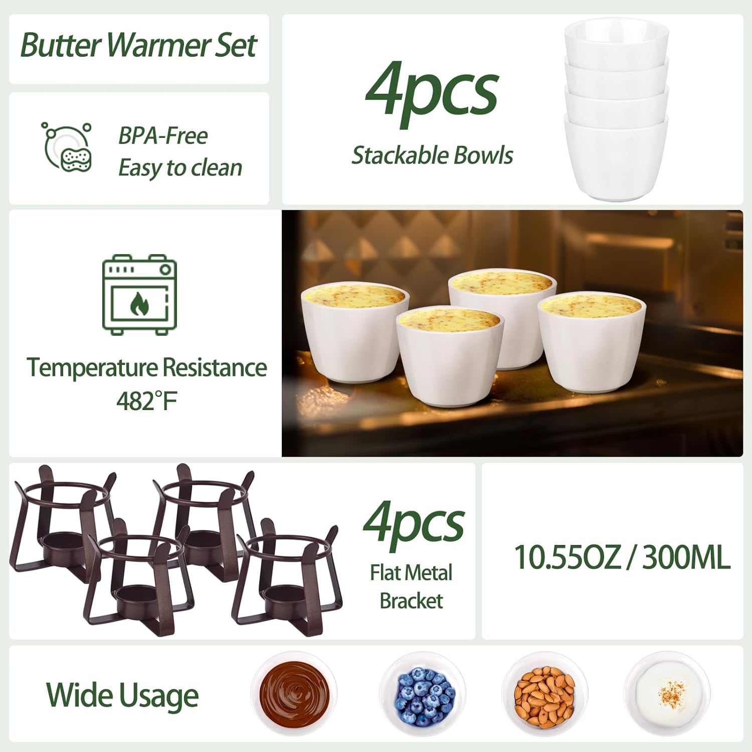 4 Pieces Large Butter Warmers,Butter Warmers for Seafood with 20 Pieces Tealight Candles,Ceramic Butter Warmer Set for Chocolate or Cheese,Fondue- Dishwasher&Microwave Safe,Oven Safe(10.55oz)