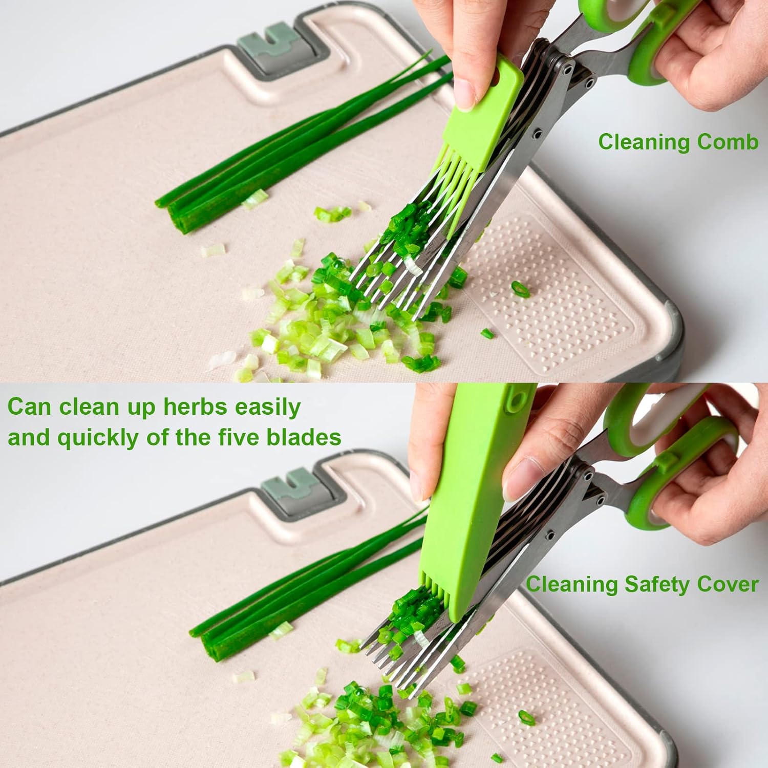 Herb Scissors, Multipurpose Sharp Kitchen Herb Cutter Shears with 5 Stainless Steel Blades, Safety Cover, Cleaning Comb, Cool Kitchen Gadgets for Cutting Fresh Garden Herbs, Dishwasher Safe