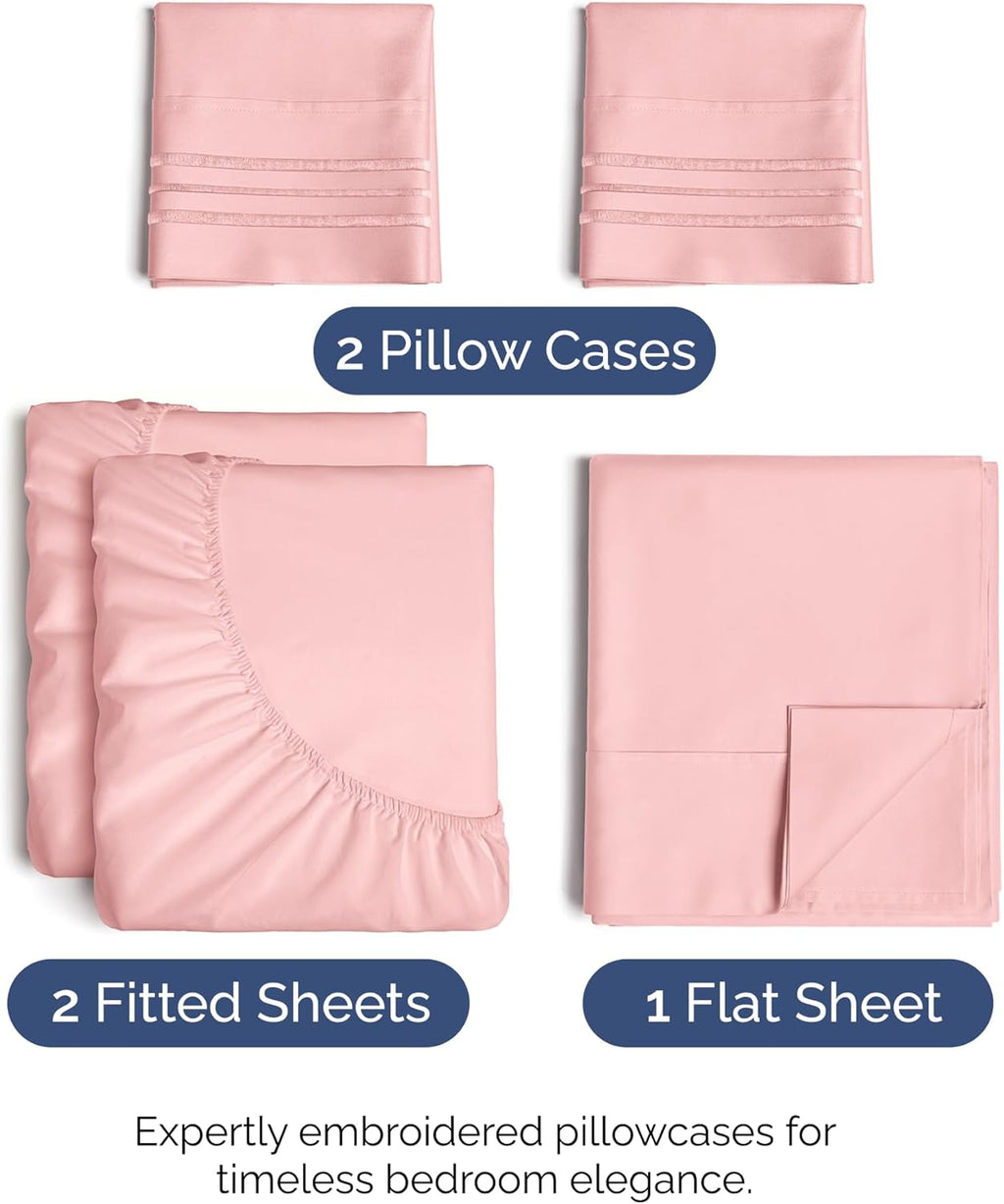 Split King Size 5 Piece Sheet Set - Comfy Breathable & Cooling Bed Sheets Set - Hotel Luxury Bedding for Women, Men, Kids, Teens, Boys & Girls - Deep Pockets, Soft, Wrinkle Free - Oeko-Tex - Baby Pink