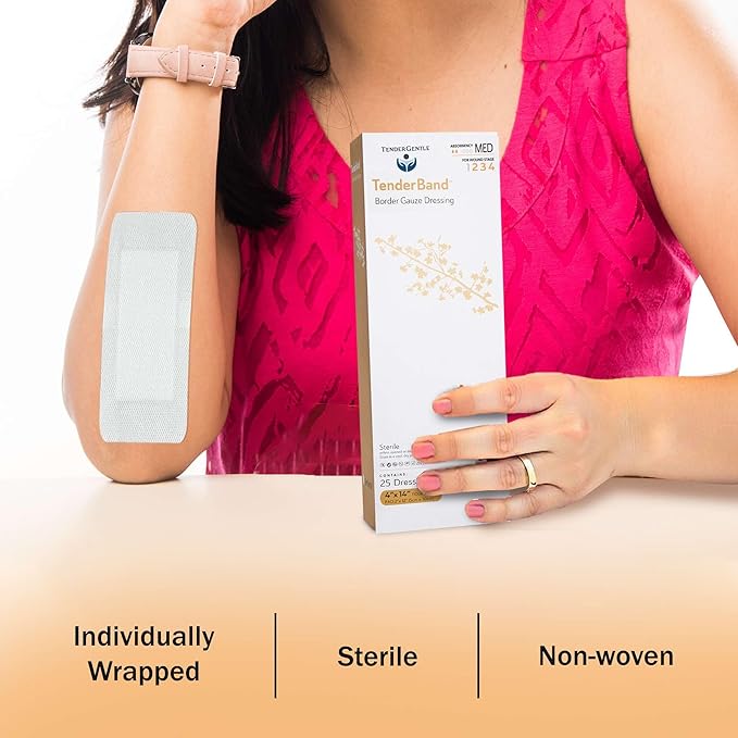 Bordered Gauze Island Dressing 4x14-25 Adhesive Island Dressings for Wound Protection - Good for Hospitals, Medical Facilities, First Aid Kits, and More