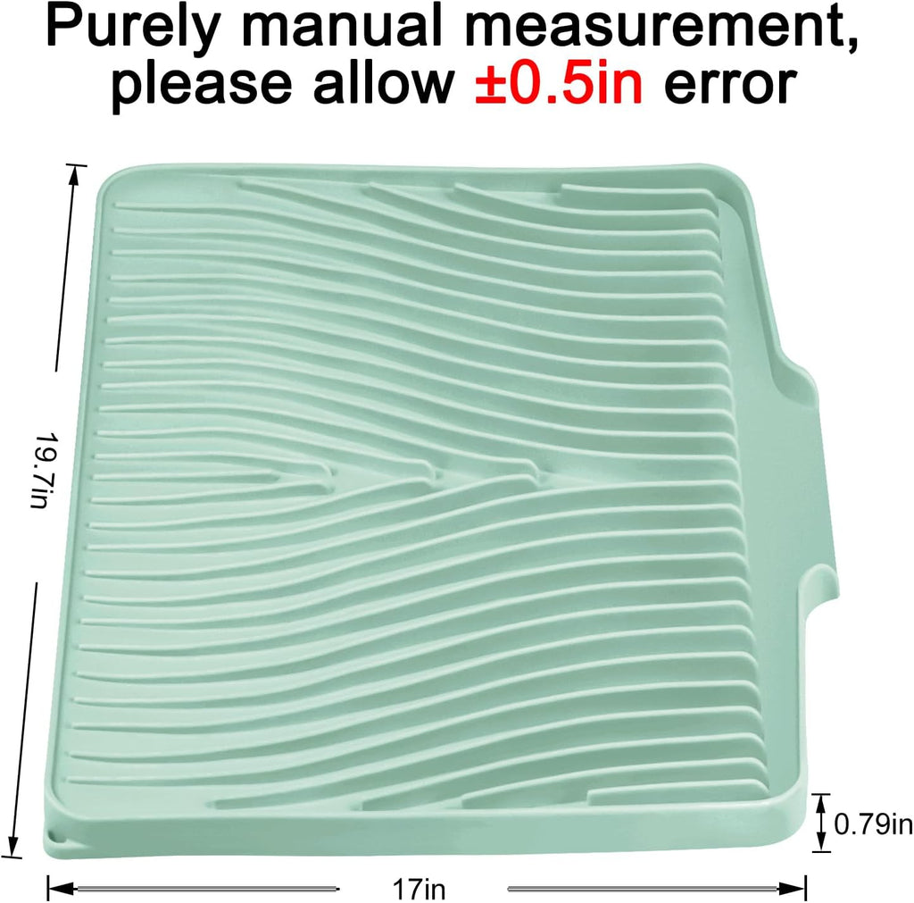 Silicone Dish Drying Mat, Stone Drying Mat for Kitchen Counter with Built-In Drain, Non-Slip Drain Pad with Built-in Drain, Heat Resistant Stone Drying Mat, 1Pcs 19.7" x 17", Mint