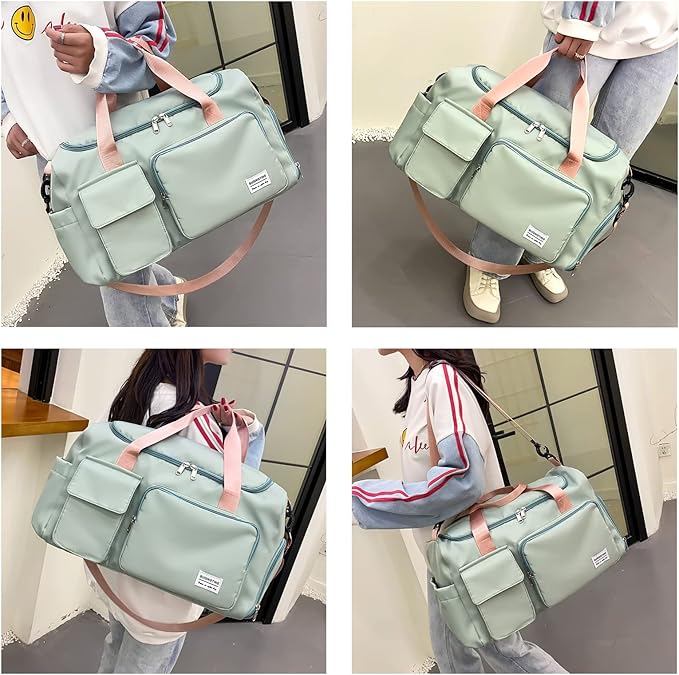 Small Gym Bag for Women, Travel Duffle Bag Carry On Weekender Bag with Shoe Compartment