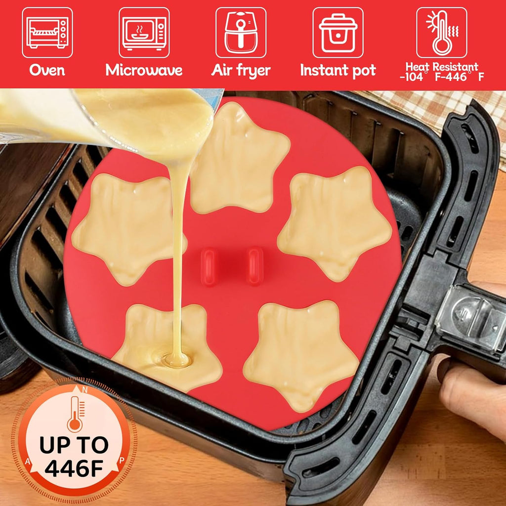 2Pcs Silicone Air Fryer Muffin Pan for Baking with Star Shape, 5 Cups Silicone Cupcake Pans Non Stick Egg Bites Mold, Muffin Tins for Oven Instant Pot Toaster Dishwasher