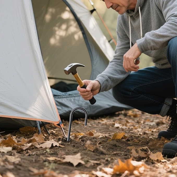 Rebar Stakes 12 Inch 6 Pack Tent Stakes Heavy Duty Metal J Hook, Fence Stakes for Trampoline, Fence, Camping Tent (6, J-12 x5/16 Black)