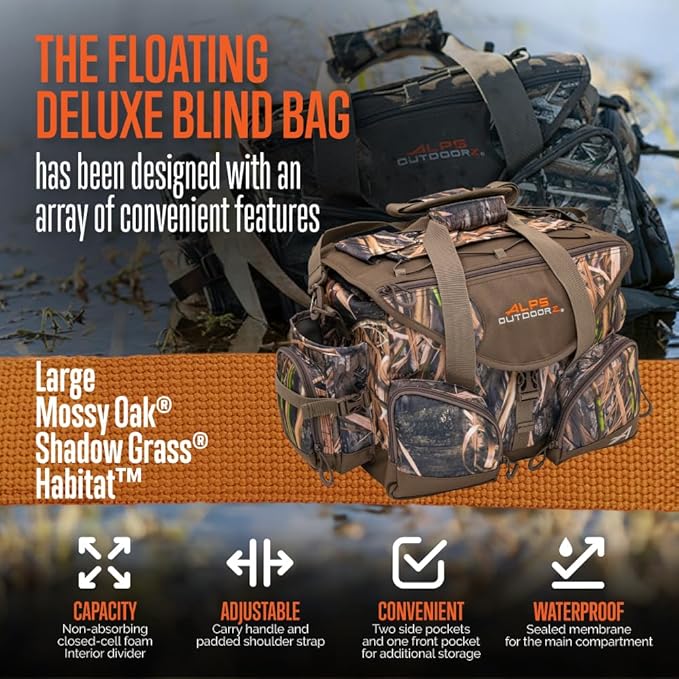 ALPS OutdoorZ Deluxe Floating Blind Bag - Waterproof Hunting Duffel Bag, with Removable Dividers, Thermos Sleeve & Padded Shoulder Strap