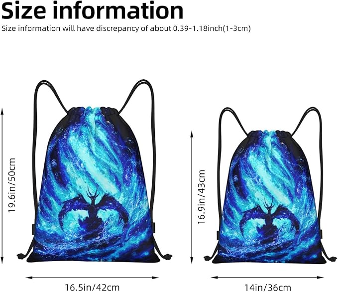 Fly Dragon Drawstring Bags Cool Blue Flame Sport Gym Sackpack Black Backgound Drawstring Backpack for Men Beach Yoga Swim String Bag Cinch Bag