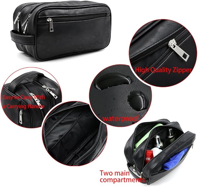 Sumnacon Toiletry Bags, Unisex PU Leather Waterproof Travel Toiletry Bag Organizer Perfect for Shaving Grooming Dopp Kit & Household Business Vacation, Cosmetic Bag with Portable Handle