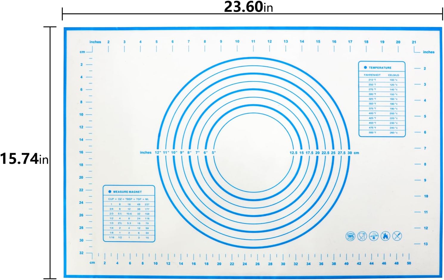 Baking Mats Silicone Kitchen Counter Dough Rolling Mat,Anti-slip Silicone Dough Mat with Measurement,24 x 16 Inches (Blue)
