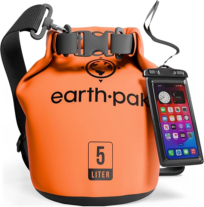 Earth Pak Waterproof Dry Bag - Roll Top Waterproof Backpack Sack Keeps Gear Dry for Kayak with Waterproof Phone Case