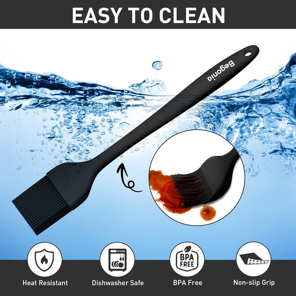Pastry Brush-Begonia Silicone Basting Brush for Cooking,2pcs 10+8 in Heat Resistant Food Brushes for Baking, Grilling, Cooking and Spreading Oil (Black)