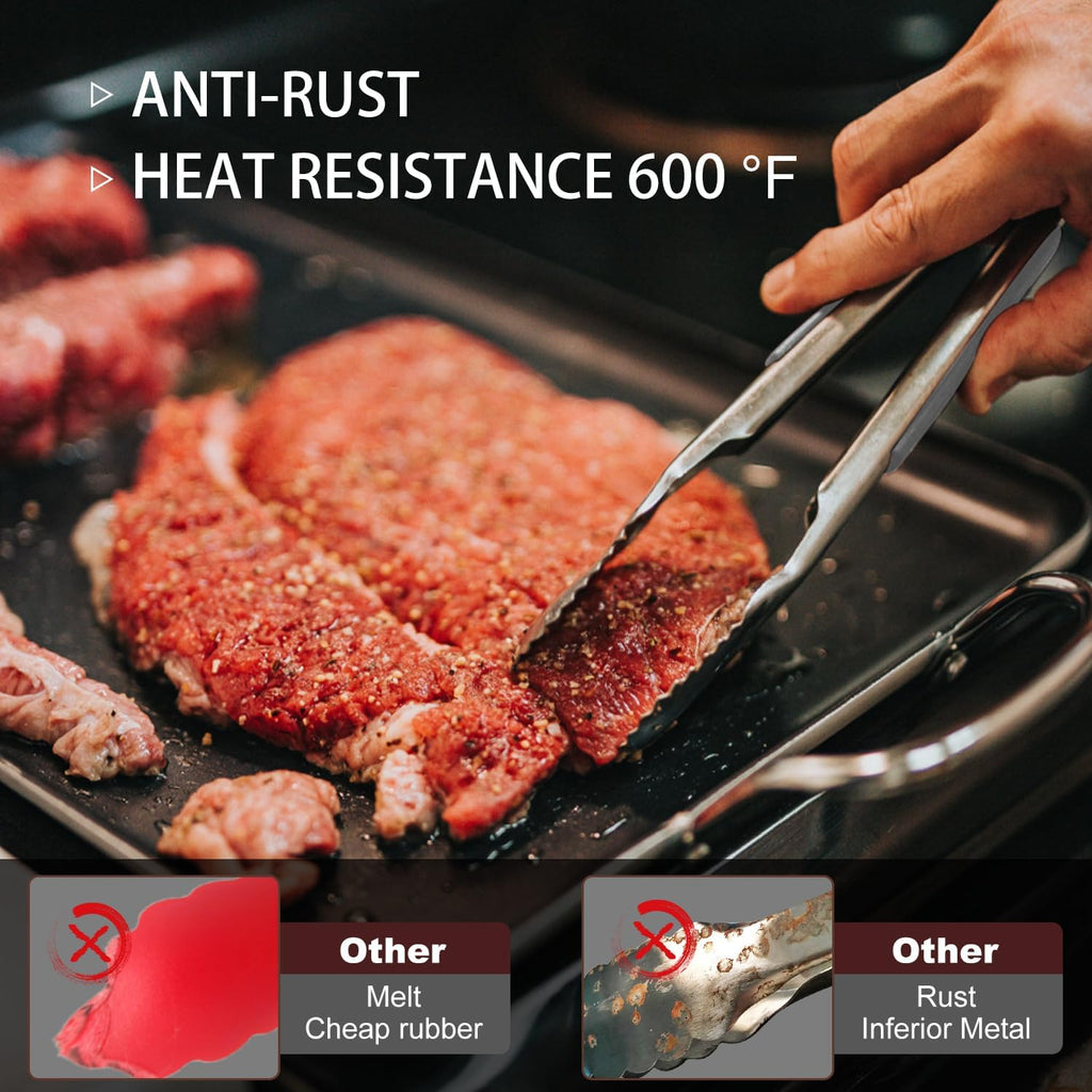 Tongs For Cooking - Heat Resistant 600 Degrees Stainless Steel Kitchen Tong,Heavy Duty Metal Locking Tongs - Perfect for Food, BBQ set of 3 (7",9" and 12") Grey