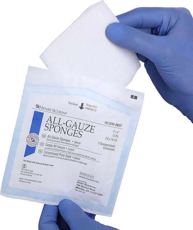 Premium 100% Cotton All-Gauze Sponge 4x4 12 Ply Sterile Square for Wound Care & Home First Aid Kits - 2 Packs (50 /Pack)