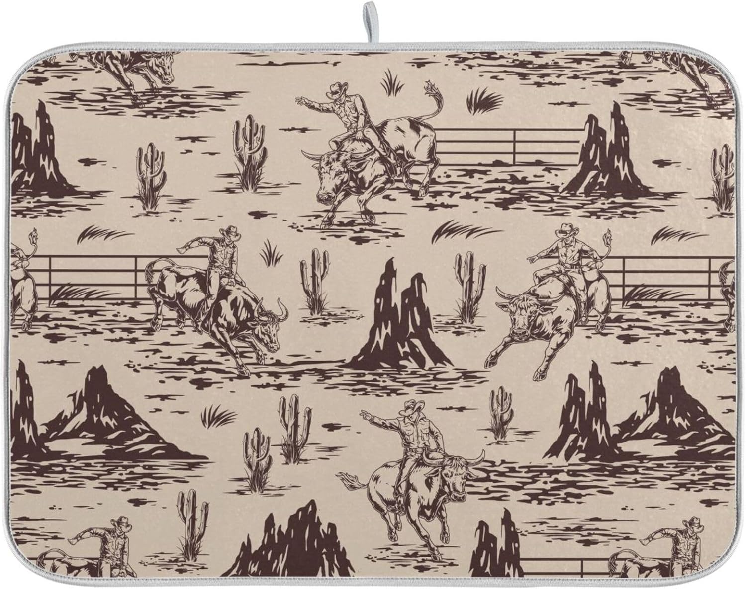 West Cactus Cowboy Dish Drying Mat for Kitchen Counter Absorbent Microfiber Drying Pad, Large 18x24 in, Reversible Drainer Mats