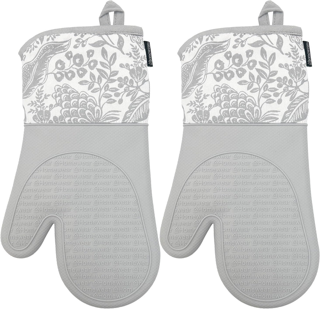 Delaney Silicone Oven Mitts Set - Extra Long, Heat Resistant Kitchen Gloves, Non-Slip Holders for BBQ, Baking, Cooking Essentials, Grey Toile, Kitchen Decor, Oven Gloves, New Home Gifts
