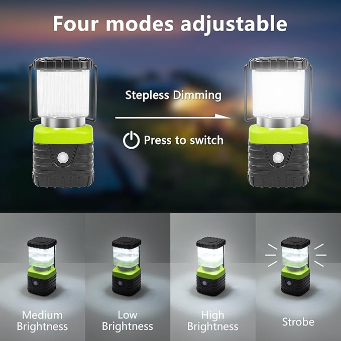 2Packs LED Camping Lantern Rechargeable 1000LM, 4500mAh Power Bank, IP44 Waterproof Lantern Flashlight for Hurricane Emergency, Hiking