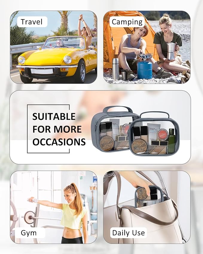 Moyad TSA Approved Clear Toiletry Bag with Handle, 1 Pack Quart Size 3-1-1 Liquids Pouch for Travel, Transparent Makeup & Cosmetic Organizer for Women Men, Grey