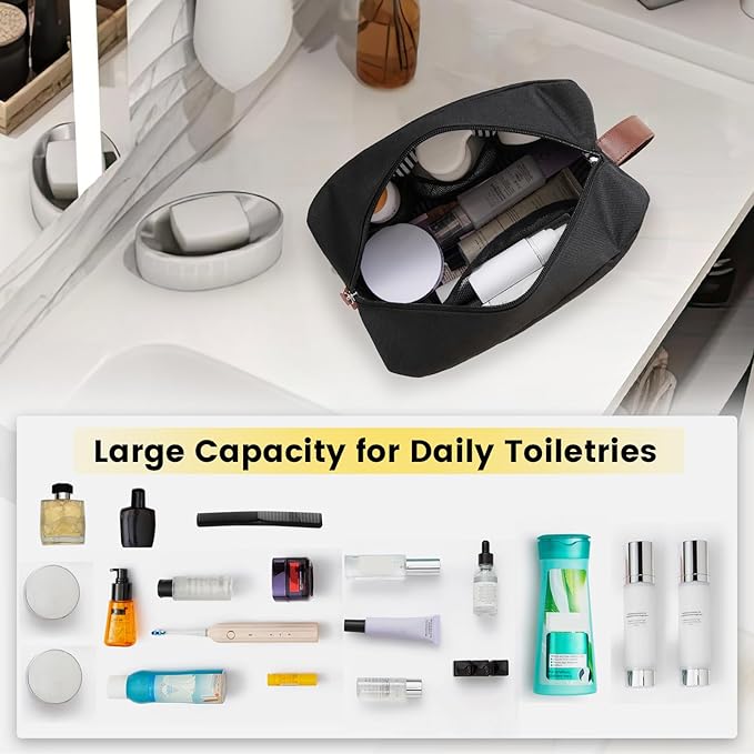 Vorspack Travel Toiletry Bag - Large Toiletry Bag for Men Water Resistant Dopp Kit Skincare Bag Travel Bag for Toiletries - Black