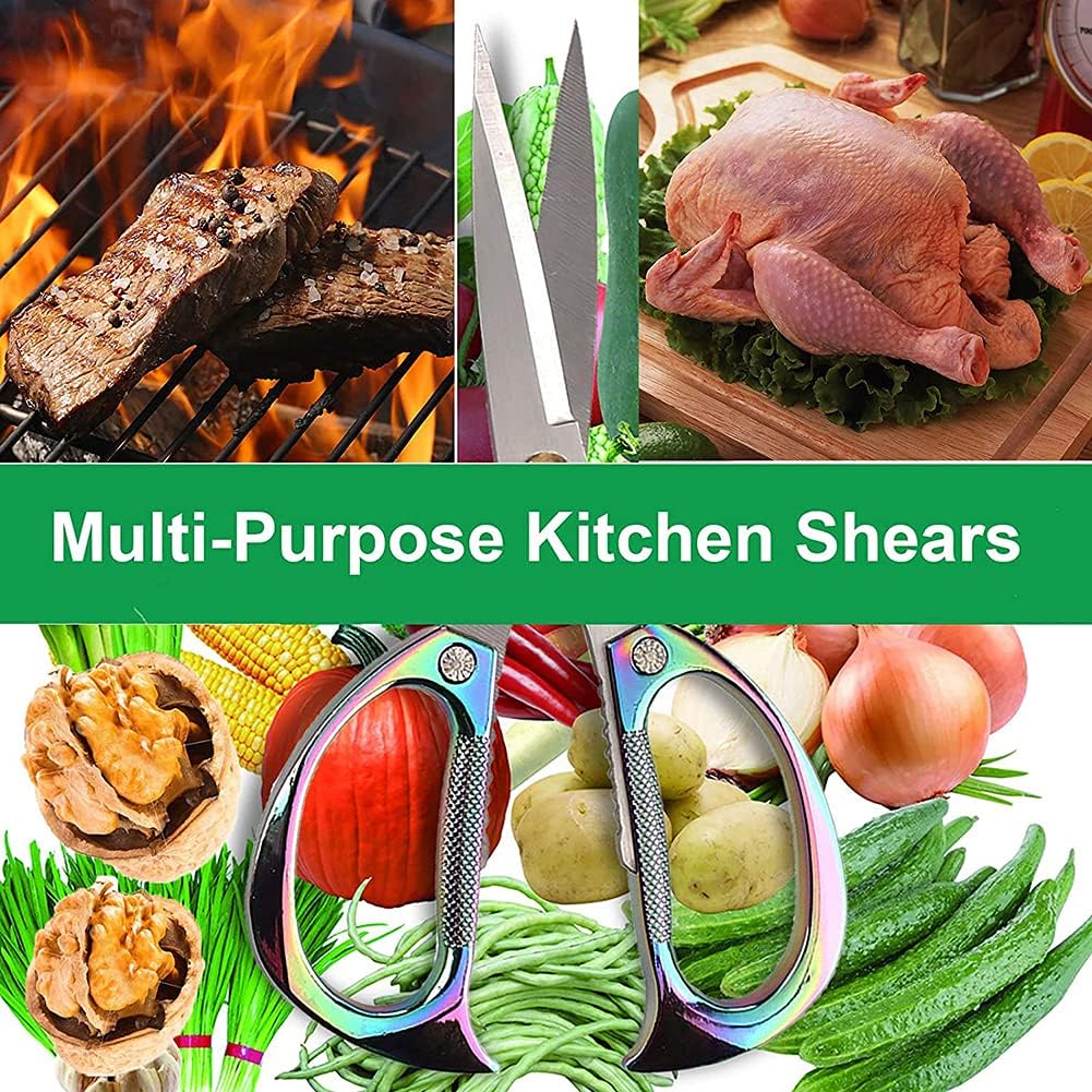 Multi-Purpose Kitchen Shears Scissors, Heavy Duty Stainless Steel Scissors with Strong Straight Edge Snips Golden Handle