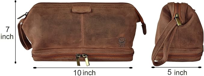 Leather Toiletry Bag for Men - Travel Gift Shaving Dopp Kit - Bathroom Shower Toiletries Organizer - Cosmetic Makeup Bag for Women