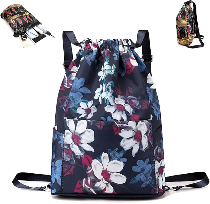 Drawstring Foldable Large Capacity Dry-wet Separation Travel Sports Backpack Waterproof Gym Bag with Multiple Pockets (White)