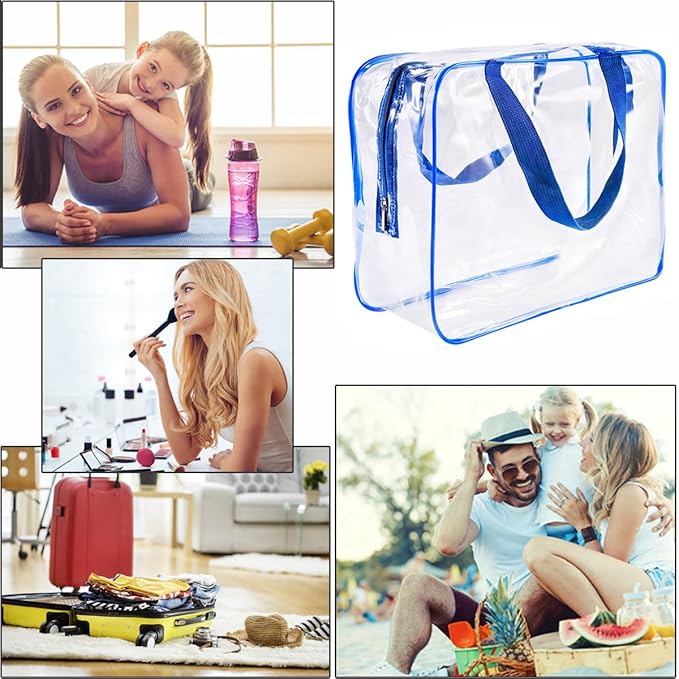 2Pcs Crystal Clear PVC Travel Toiletry Bag Kit for Women Men, Waterproof Vinyl Packing Organizer Storage Bags with Zipper Handle Straps, Cosmetic Pouch Carry on Airport Airline Compliant Bag Handbag
