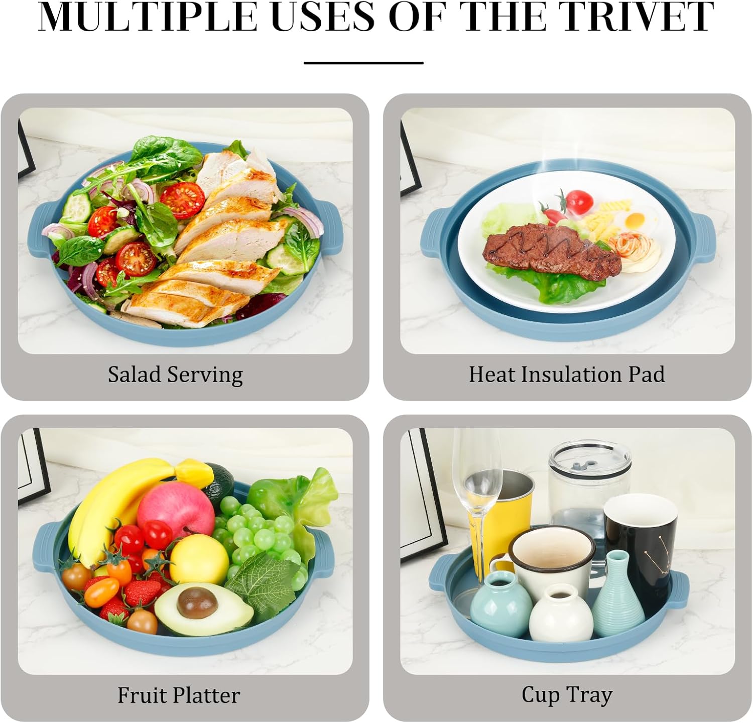 10.7 Inch Microwave Food Cover with Heat Insulation Mat, Anti-Scald Collapsible Microwave Splatter Cover, Multi-Functional as Colander & Fruit Plate, Dishwasher Safe, Ideal for Meal Prep (Blue)