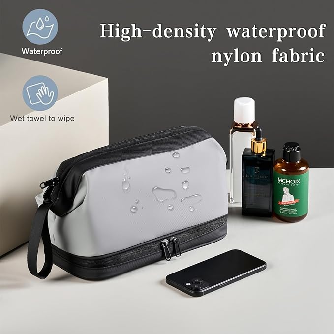 Large Travel Toiletry Bag for men women,Makeup Organizer Bag, Dopp Kit,Waterproof Hanging Cosmetic Bag for Toiletries Accessories (Grey)