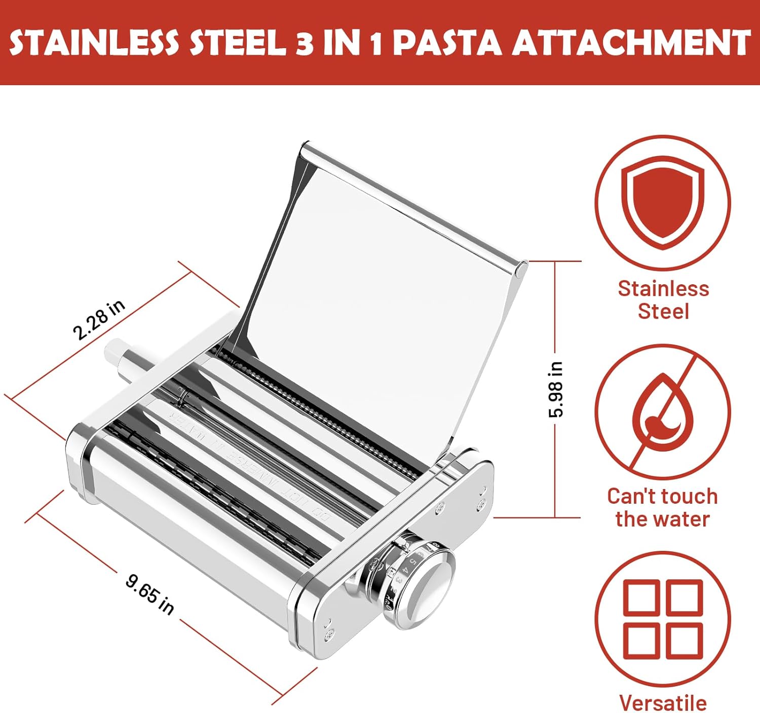 3-in-1 Pasta Attachment for KitchenAid Stand Mixer - Stainless Steel Pasta Maker includes Roller, Spaghetti & Fettuccine Cutters | Professional Pasta Accessories for Homemade Noodles & Italian Cuisine