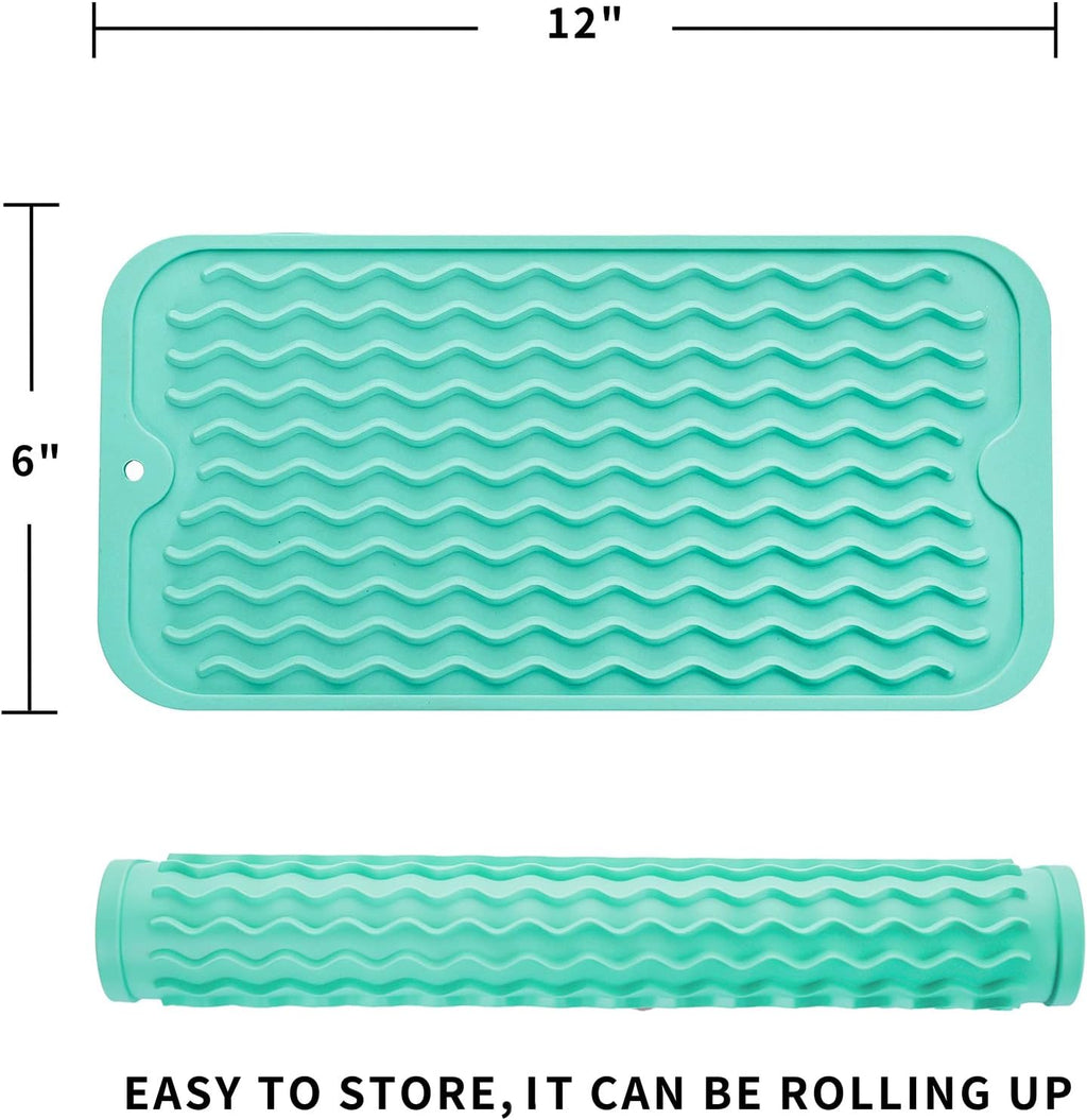 Silicone Dish Drying Mat for Multiple Usage,Easy clean,Eco-friendly,Heat-resistant Silicone Mat for Kitchen Counter or Sink,Refrigerator or Drawer Liner Mint S 12 inches x 6 inches