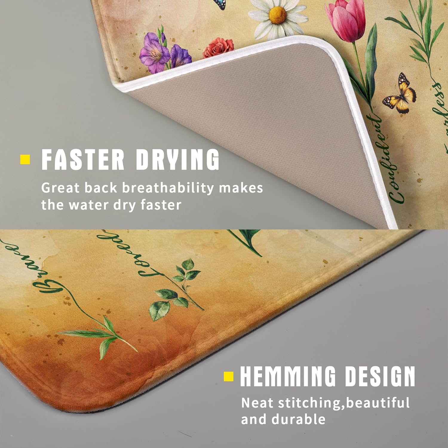 Inspirational Words Dish Drying Mat - Vintage Floral Kitchen Dish Dry Mat for Women 16 X 18 Inch