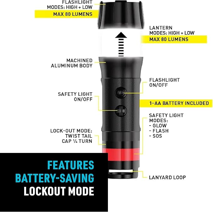 Nite Ize Radiant 3-in-1 LED Mini Flashlight - Versatile Flashlight with 80 Lumen Light - Use as Safety Light, Flashlight, or Mini Lantern - Black