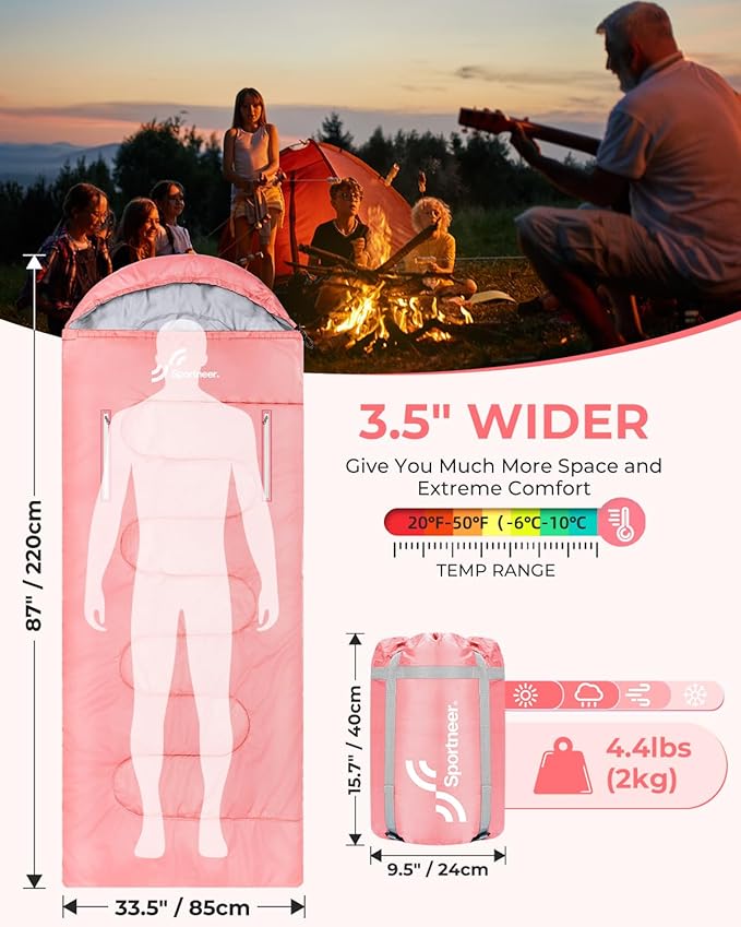 Sportneer Sleeping Bag - Wearable for Adults & Kids with Arm Zipper Holes in Cold & Warm Weather, Waterproof Portable Sleeping Bag for Camping, Hiking, Backpacking, Outdoor Travel