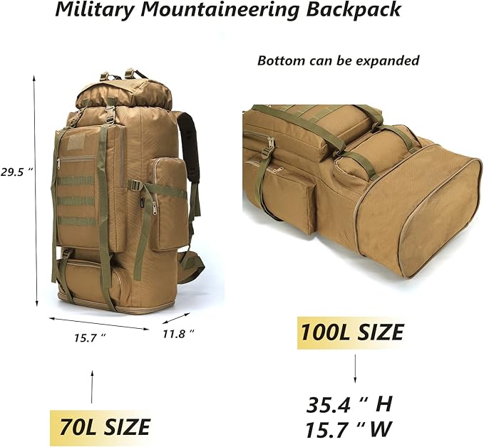 100L Hiking Camping Backpack Tactical Backpack for Men Large Survival Hunting Waterproof Backpack Molle Rucksack Military Camping Backpacking Daypack